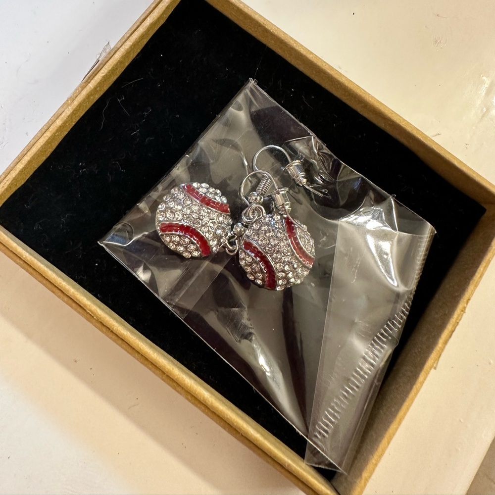 Cute baseball earrings!  Red accents.